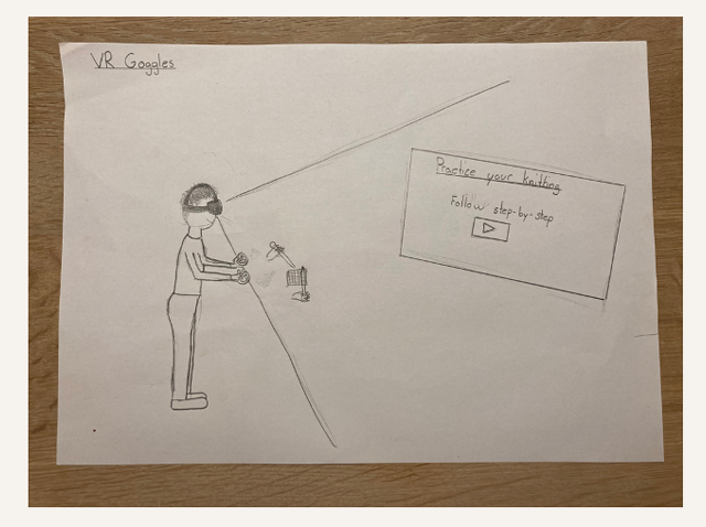 Håndtegnet brainstorm-sketch af VR-baseret læringsværktøj