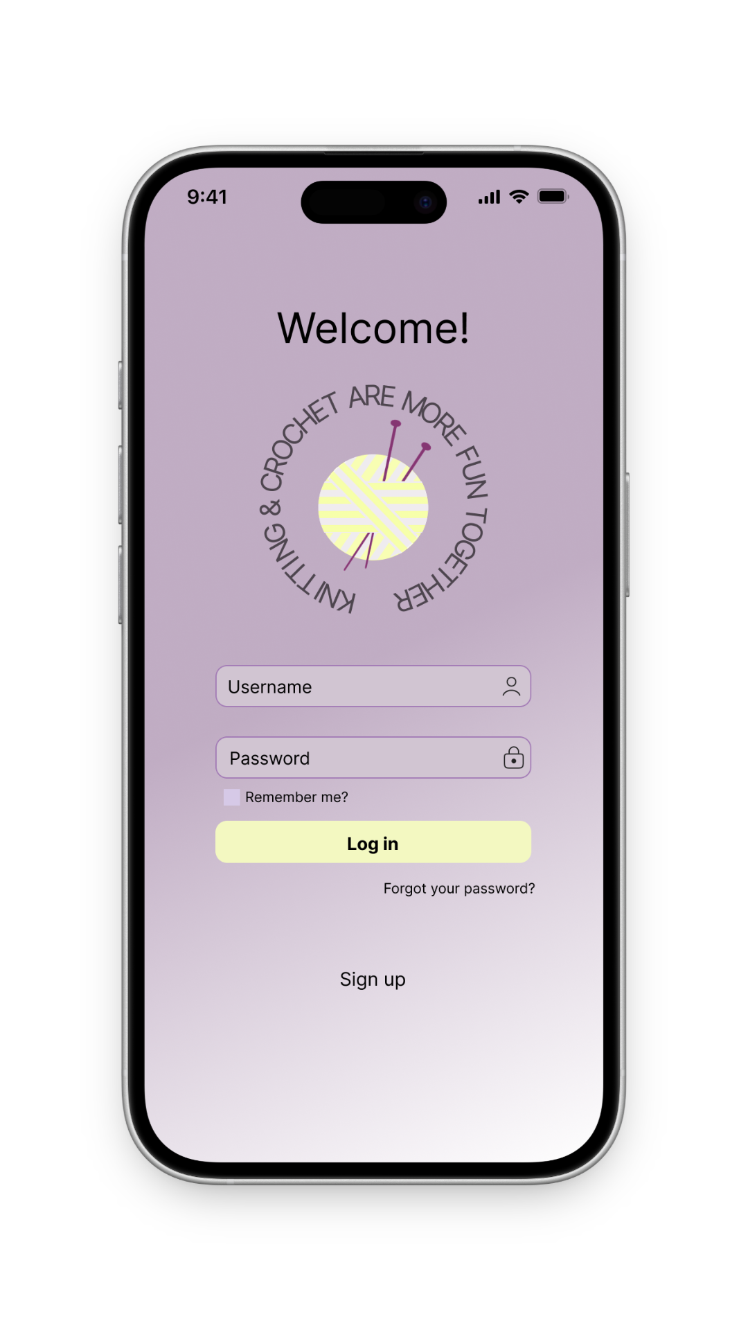 Welcome / login skærm
